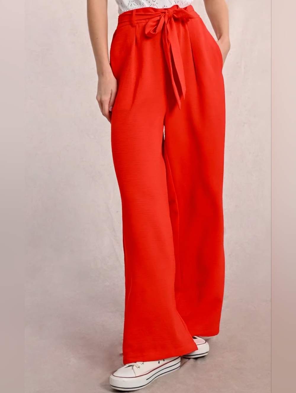 Molly Bracken Orange Wide-Leg Linen Pants
